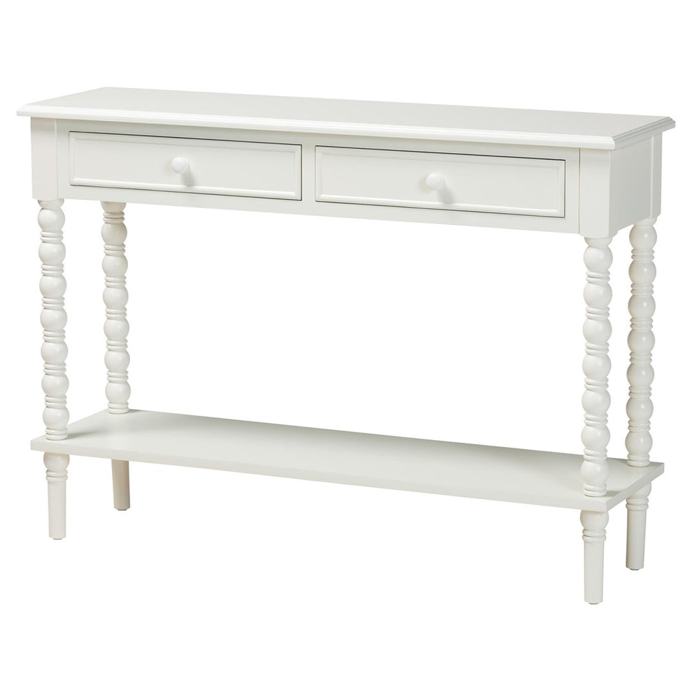 Baxton Studio Baxton Studio Malinda Elegant White Wood Console Table with Spindle Legs for Stylish Storage Solutions JY24A178-Off White/Wooden-Console Table