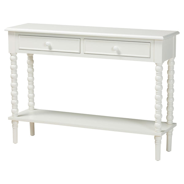 Baxton Studio Baxton Studio Malinda Elegant White Wood Console Table with Spindle Legs for Stylish Storage Solutions JY24A178-Off White/Wooden-Console Table