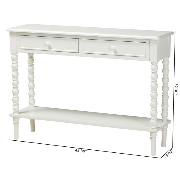 Baxton Studio Baxton Studio Malinda Elegant White Wood Console Table with Spindle Legs for Stylish Storage Solutions JY24A178-Off White/Wooden-Console Table