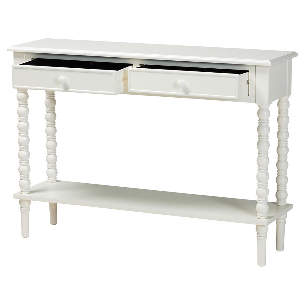 Baxton Studio Baxton Studio Malinda Elegant White Wood Console Table with Spindle Legs for Stylish Storage Solutions JY24A178-Off White/Wooden-Console Table