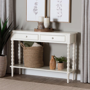 Baxton Studio Baxton Studio Malinda Elegant White Wood Console Table with Spindle Legs for Stylish Storage Solutions JY24A178-Off White/Wooden-Console Table