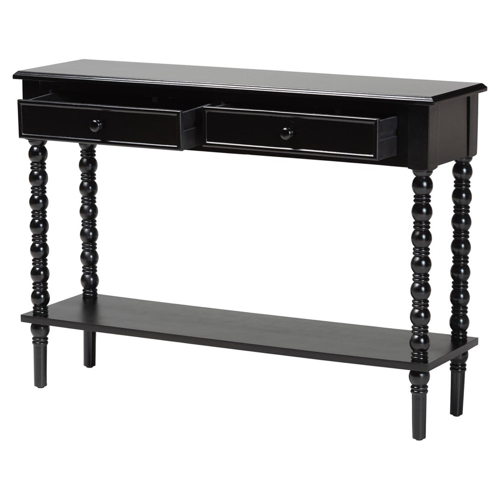 Baxton Studio Baxton Studio Malinda Classic Black Wood Console Table with Spindle Legs & 2 Drawers for Storage JY24A178-Black/Wooden-Console Table