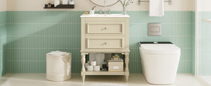 English Elm 24'' Retro Bathroom Vanity Mdf Cabinet with Ceramic Sink Open Shelf and 2 Drawers Beige N710P405414Y