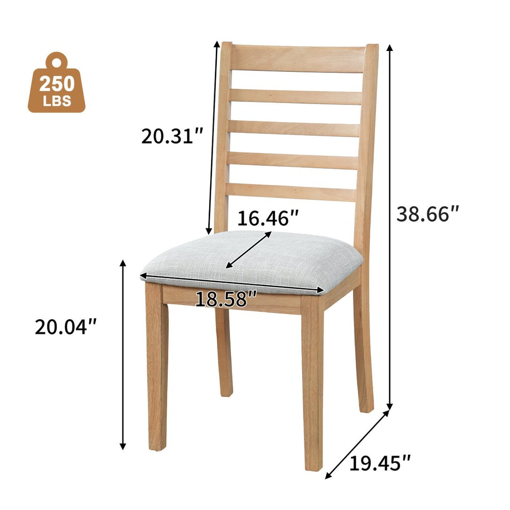 English Elm 2-piece Farmhouse Ladder Back Dining Chair Set Rubberwood Frame Upholstered Seat Kitchen Natural+Beige N752P436724N