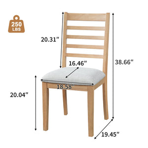 English Elm 2-piece Farmhouse Ladder Back Dining Chair Set Rubberwood Frame Upholstered Seat Kitchen Natural+Beige N752P436723N