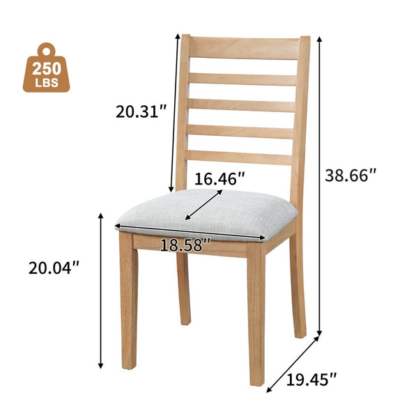 English Elm 2-piece Farmhouse Ladder Back Dining Chair Set Rubberwood Frame Upholstered Seat Kitchen Natural+Beige N752P436723N
