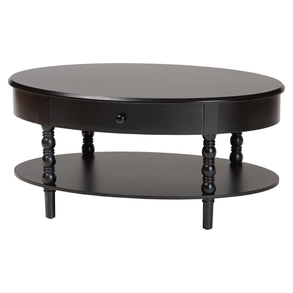 Baxton Studio Baxton Studio Malinda Elegant Black Wood Coffee Table with Drawer & Spindle Legs for Stylish Living JY24A179-Black/Wooden-Coffee Table