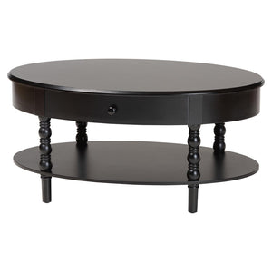 Baxton Studio Baxton Studio Malinda Elegant Black Wood Coffee Table with Drawer & Spindle Legs for Stylish Living JY24A179-Black/Wooden-Coffee Table