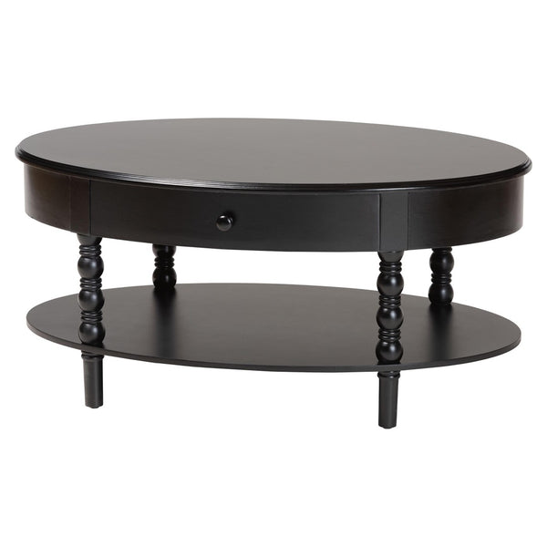 Baxton Studio Baxton Studio Malinda Elegant Black Wood Coffee Table with Drawer & Spindle Legs for Stylish Living JY24A179-Black/Wooden-Coffee Table
