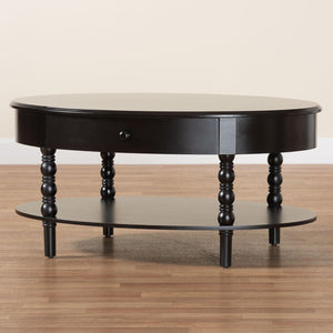 Baxton Studio Baxton Studio Malinda Elegant Black Wood Coffee Table with Drawer & Spindle Legs for Stylish Living JY24A179-Black/Wooden-Coffee Table