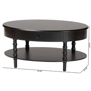 Baxton Studio Baxton Studio Malinda Elegant Black Wood Coffee Table with Drawer & Spindle Legs for Stylish Living JY24A179-Black/Wooden-Coffee Table