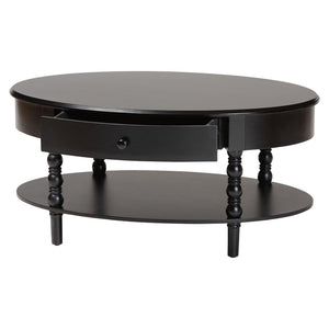 Baxton Studio Baxton Studio Malinda Elegant Black Wood Coffee Table with Drawer & Spindle Legs for Stylish Living JY24A179-Black/Wooden-Coffee Table