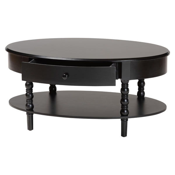 Baxton Studio Baxton Studio Malinda Elegant Black Wood Coffee Table with Drawer & Spindle Legs for Stylish Living JY24A179-Black/Wooden-Coffee Table