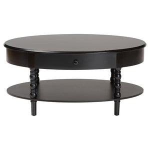 Baxton Studio Baxton Studio Malinda Elegant Black Wood Coffee Table with Drawer & Spindle Legs for Stylish Living JY24A179-Black/Wooden-Coffee Table