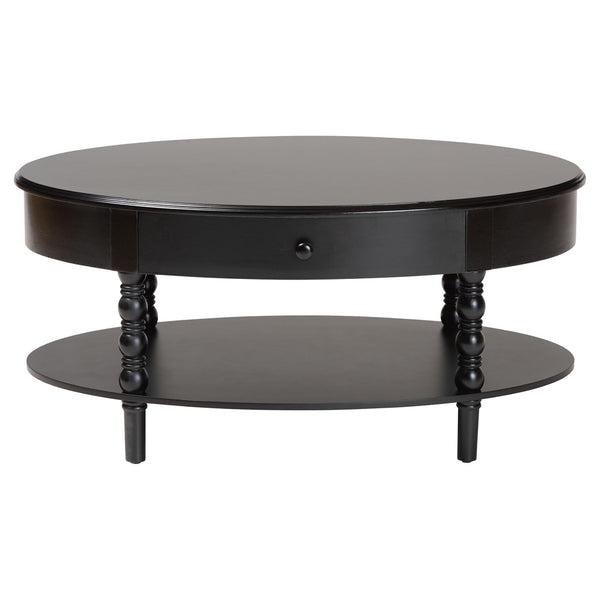 Baxton Studio Baxton Studio Malinda Elegant Black Wood Coffee Table with Drawer & Spindle Legs for Stylish Living JY24A179-Black/Wooden-Coffee Table