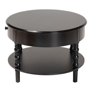 Baxton Studio Baxton Studio Malinda Elegant Black Wood Coffee Table with Drawer & Spindle Legs for Stylish Living JY24A179-Black/Wooden-Coffee Table