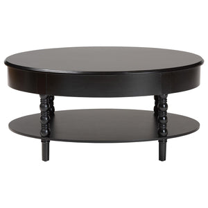 Baxton Studio Baxton Studio Malinda Elegant Black Wood Coffee Table with Drawer & Spindle Legs for Stylish Living JY24A179-Black/Wooden-Coffee Table