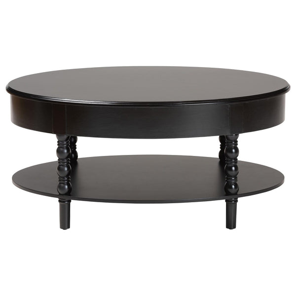 Baxton Studio Baxton Studio Malinda Elegant Black Wood Coffee Table with Drawer & Spindle Legs for Stylish Living JY24A179-Black/Wooden-Coffee Table