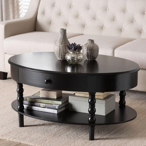 Baxton Studio Baxton Studio Malinda Elegant Black Wood Coffee Table with Drawer & Spindle Legs for Stylish Living JY24A179-Black/Wooden-Coffee Table