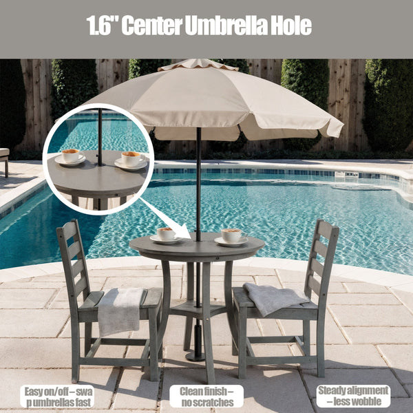 English Elm 3-Piece HDPE Outdoor Dining Set with Round Table and 2 Armless Chairs, Weatherproof Compact Bistro Gray W3566S00018