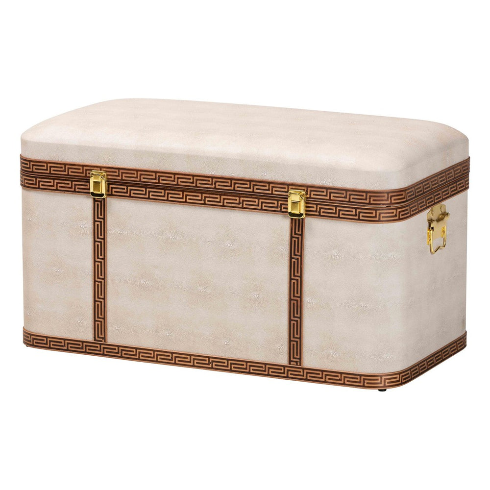 Baxton Studio Baxton Modern Transitional Beige Faux Shagreen Storage Trunk with Lift-Top for Stylish Organization JY24A092-Large-Beige/Shagreen-Storage Ottoman