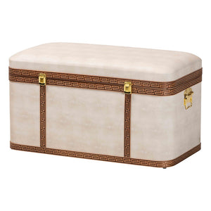 Baxton Studio Baxton Modern Transitional Beige Faux Shagreen Storage Trunk with Lift-Top for Stylish Organization JY24A092-Large-Beige/Shagreen-Storage Ottoman
