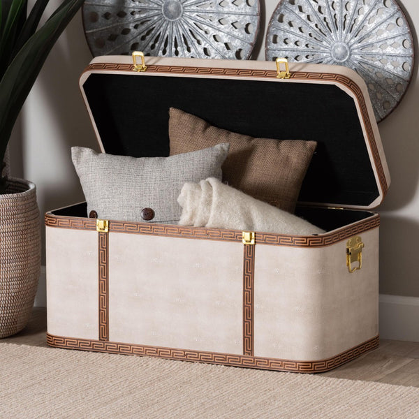 Baxton Studio Baxton Modern Transitional Beige Faux Shagreen Storage Trunk with Lift-Top for Stylish Organization JY24A092-Large-Beige/Shagreen-Storage Ottoman