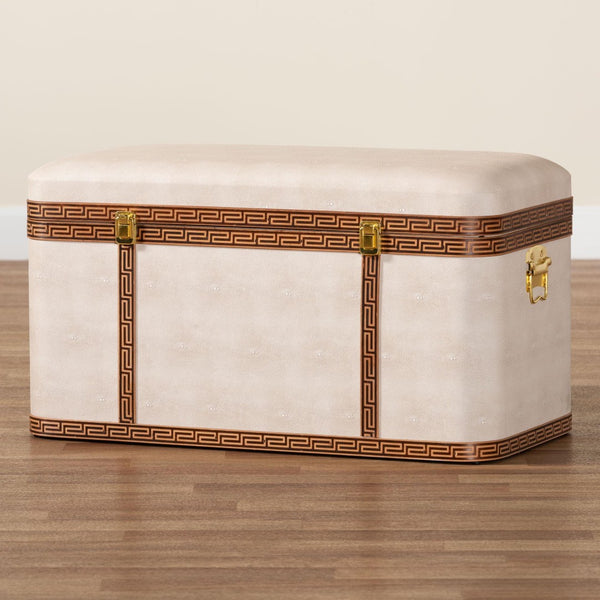 Baxton Studio Baxton Modern Transitional Beige Faux Shagreen Storage Trunk with Lift-Top for Stylish Organization JY24A092-Large-Beige/Shagreen-Storage Ottoman