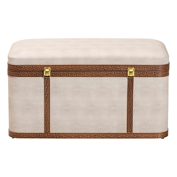 Baxton Studio Baxton Modern Transitional Beige Faux Shagreen Storage Trunk with Lift-Top for Stylish Organization JY24A092-Large-Beige/Shagreen-Storage Ottoman