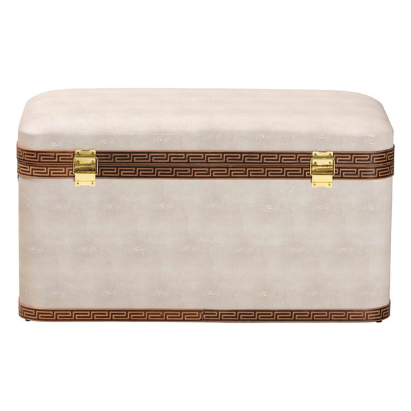 Baxton Studio Baxton Modern Transitional Beige Faux Shagreen Storage Trunk with Lift-Top for Stylish Organization JY24A092-Large-Beige/Shagreen-Storage Ottoman