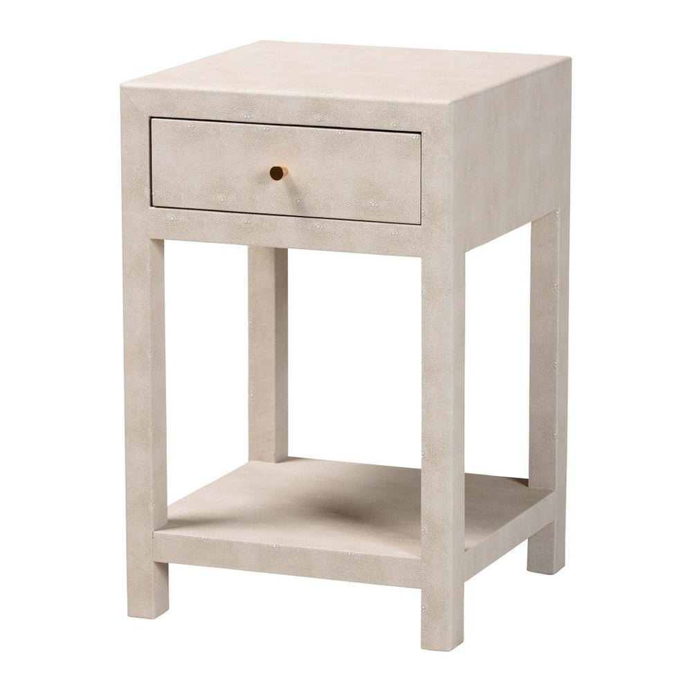 Baxton Studio Baxton Studio Modern Faux Shagreen End Table with Drawer & Open Shelf for Chic Living Spaces JY24A098-Beige/Shagreen-End Table