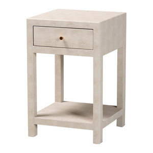 Baxton Studio Baxton Studio Modern Faux Shagreen End Table with Drawer & Open Shelf for Chic Living Spaces JY24A098-Beige/Shagreen-End Table