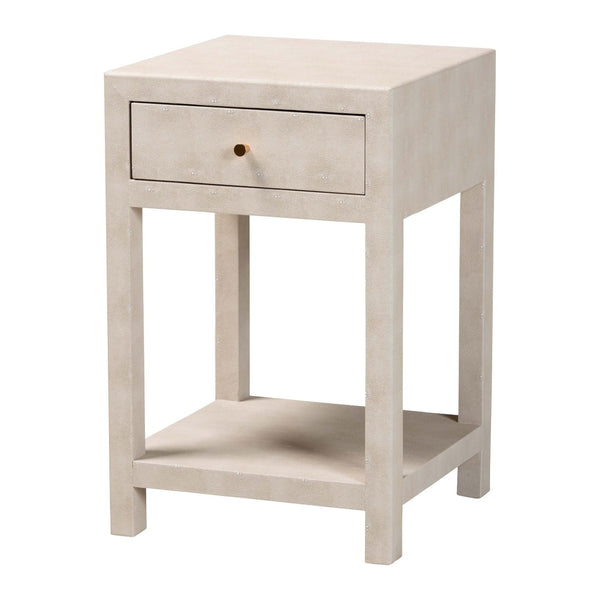 Baxton Studio Baxton Studio Modern Faux Shagreen End Table with Drawer & Open Shelf for Chic Living Spaces JY24A098-Beige/Shagreen-End Table