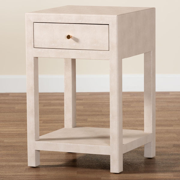 Baxton Studio Baxton Studio Modern Faux Shagreen End Table with Drawer & Open Shelf for Chic Living Spaces JY24A098-Beige/Shagreen-End Table