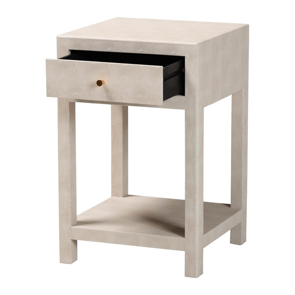 Baxton Studio Baxton Studio Modern Faux Shagreen End Table with Drawer & Open Shelf for Chic Living Spaces JY24A098-Beige/Shagreen-End Table