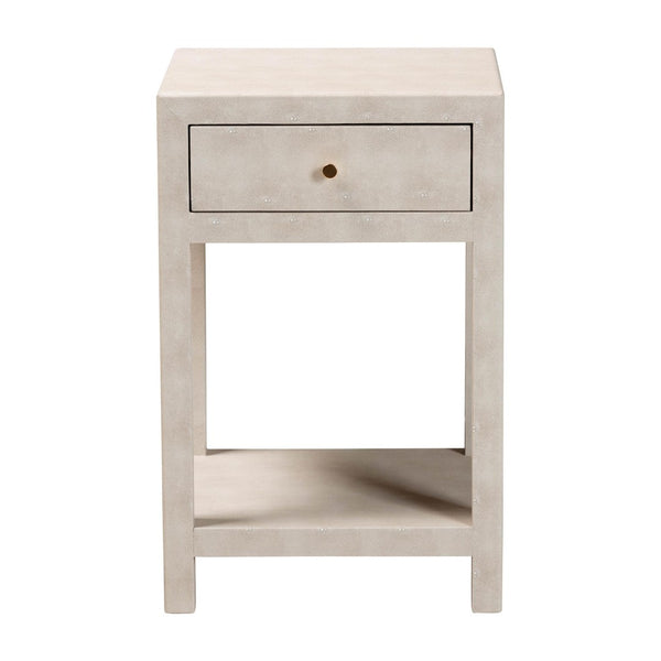 Baxton Studio Baxton Studio Modern Faux Shagreen End Table with Drawer & Open Shelf for Chic Living Spaces JY24A098-Beige/Shagreen-End Table