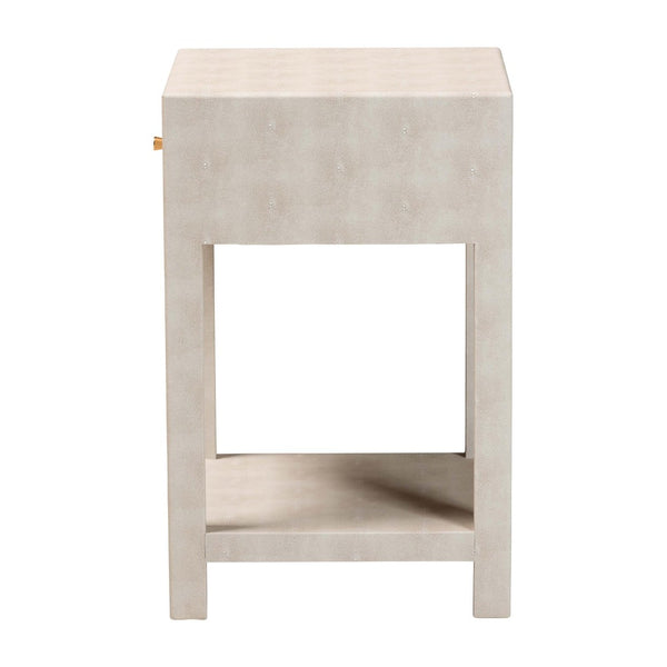 Baxton Studio Baxton Studio Modern Faux Shagreen End Table with Drawer & Open Shelf for Chic Living Spaces JY24A098-Beige/Shagreen-End Table