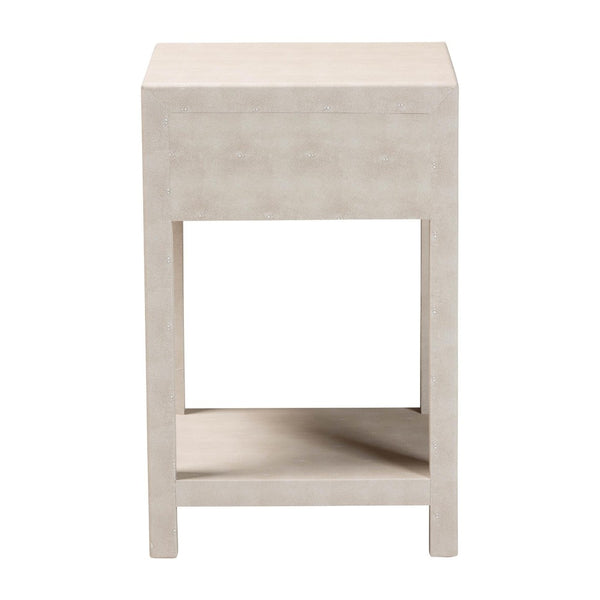 Baxton Studio Baxton Studio Modern Faux Shagreen End Table with Drawer & Open Shelf for Chic Living Spaces JY24A098-Beige/Shagreen-End Table