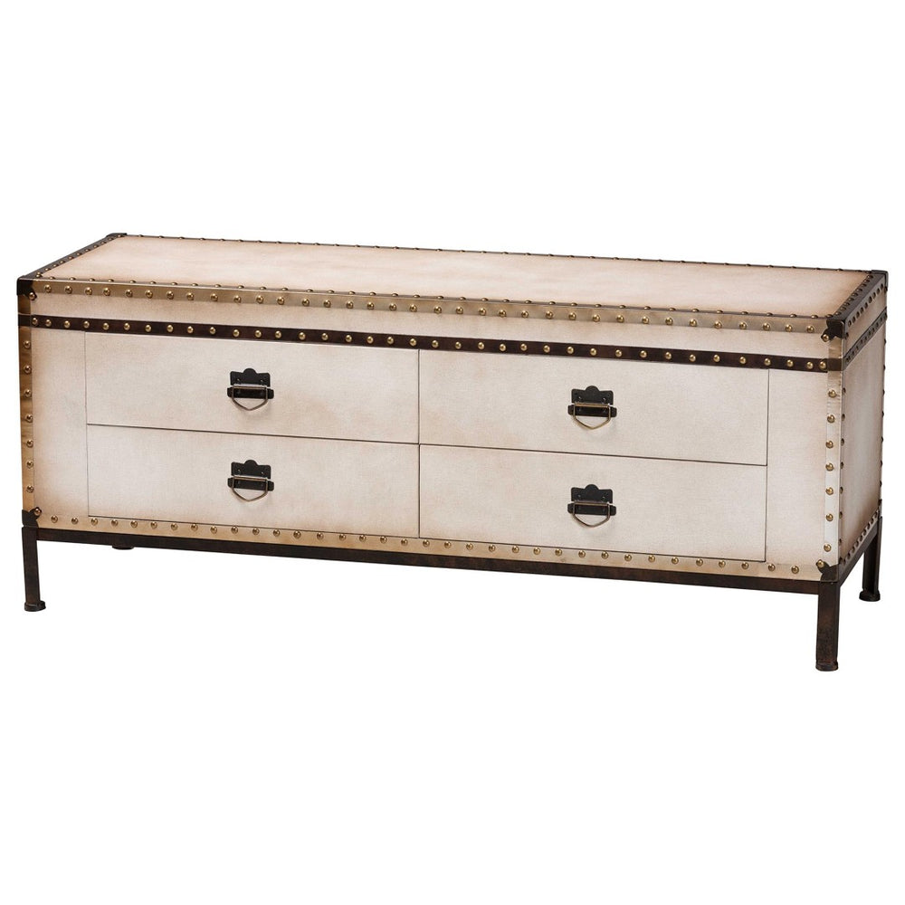 Baxton Studio Baxton Vintage Weathered White Canvas Storage Bench with 4 Drawers for Entryway & Bedroom Charm JY24A052-White/Canvas-Bench