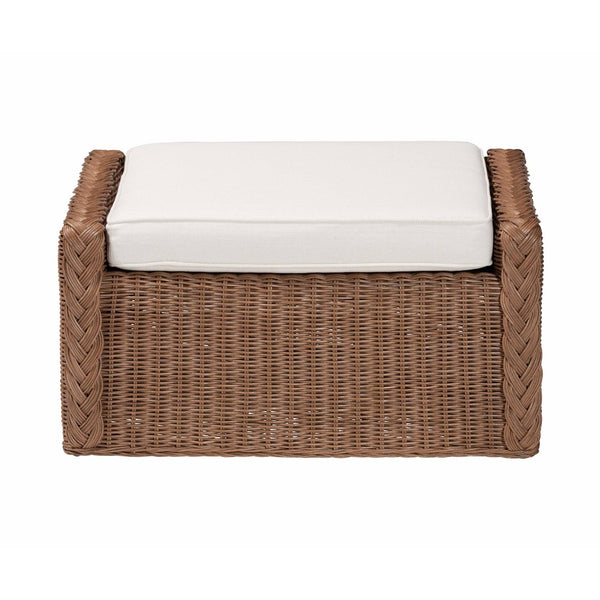 Baxton Studio bali Derris Handcrafted Bohemian Rattan Footstool - Versatile & Stylish for Any Living Space Derris-Peanut Brown/Rattan-Footstool