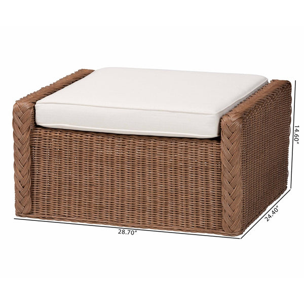 Baxton Studio bali Derris Handcrafted Bohemian Rattan Footstool - Versatile & Stylish for Any Living Space Derris-Peanut Brown/Rattan-Footstool