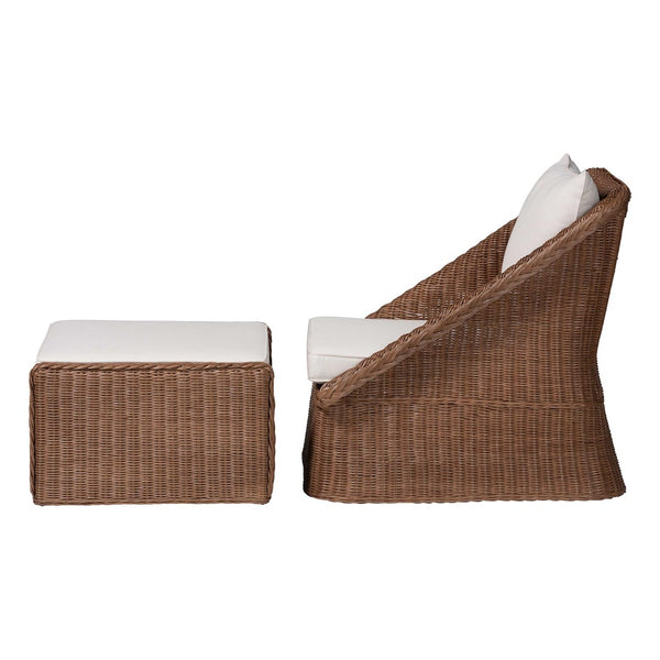 Baxton Studio bali Derris Bohemian Braided Rattan Arm Chair & Footstool Set - Handcrafted, Comfortable, Fully Assembled Derris-Peanut Brown/Rattan-2pc Chair/FS Set