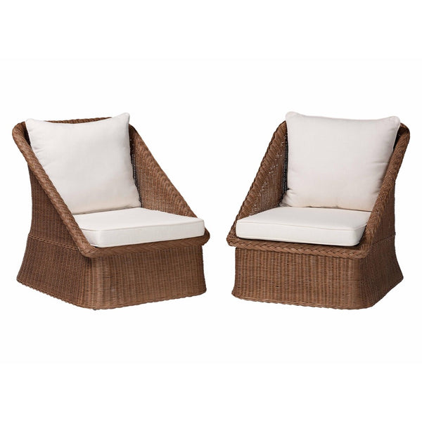 Baxton Studio bali Handcrafted Bohemian 2-Piece Braided Rattan Arm Chair Set with Plush Cushions for Comfort Derris-Peanut Brown/Rattan-CC-2pc Chair Set