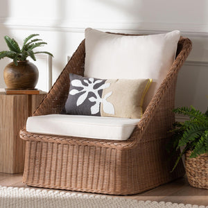 Baxton Studio bali Bali Derris Bohemian Braided Rattan Arm Chair - Handcrafted Comfort for Relaxed Living Spaces Derris-Peanut Brown/Rattan-CC