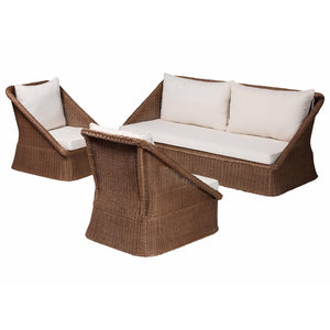 Baxton Studio bali Derris 3-Piece Bohemian Living Room Set – Handcrafted Rattan Sofa & Chairs with Cushions Derris-Peanut Brown/Rattan-3pc Sofa/Chair Set