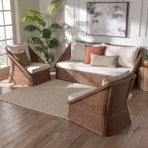 Baxton Studio bali Derris 3-Piece Bohemian Living Room Set – Handcrafted Rattan Sofa & Chairs with Cushions Derris-Peanut Brown/Rattan-3pc Sofa/Chair Set