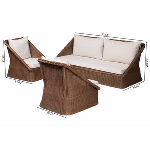 Baxton Studio bali Derris 3-Piece Bohemian Living Room Set – Handcrafted Rattan Sofa & Chairs with Cushions Derris-Peanut Brown/Rattan-3pc Sofa/Chair Set