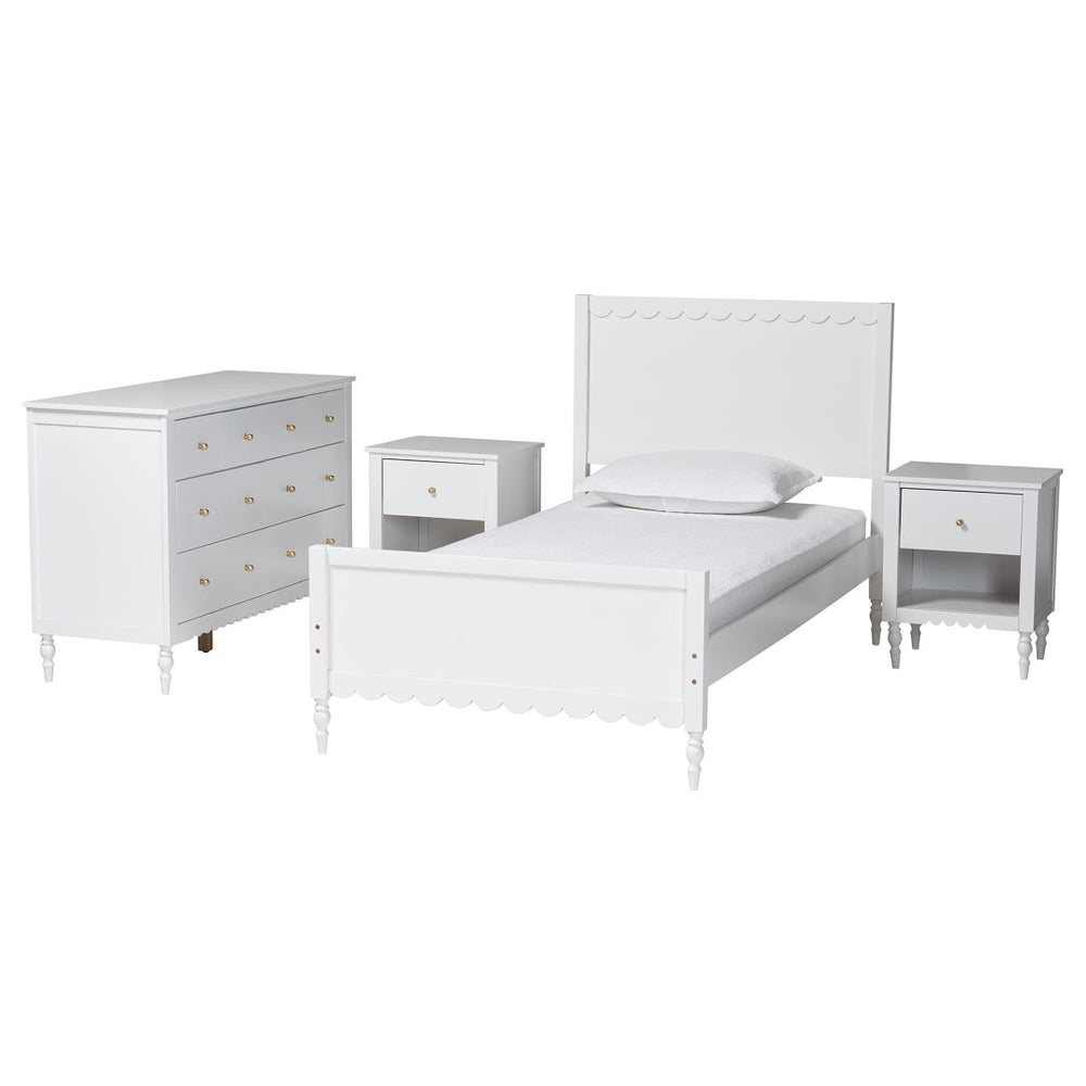 Baxton Studio Baxton Studio Roni Modern Scalloped Wood 4-Piece Bedroom Set with Elegant Nightstands & Dresser Full Roni-White-Full 4PC Bedroom Set 1