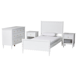 Baxton Studio Baxton Studio Roni Modern Scalloped Wood 4-Piece Bedroom Set with Elegant Nightstands & Dresser Full Roni-White-Full 4PC Bedroom Set 1