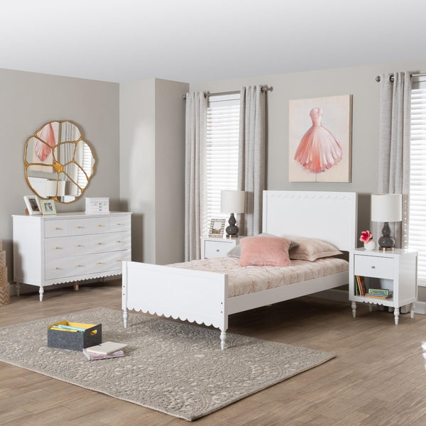 Baxton Studio Baxton Studio Roni Modern Scalloped Wood 4-Piece Bedroom Set with Elegant Nightstands & Dresser Full Roni-White-Full 4PC Bedroom Set 1